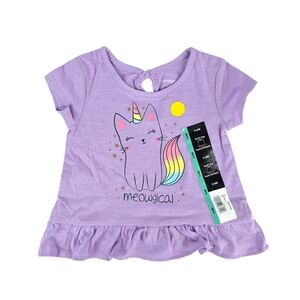 George, Baby Girl Lavender “Meowgical” Cat Unicorn Tunic Top Ruffle Hem 3–6M NWT